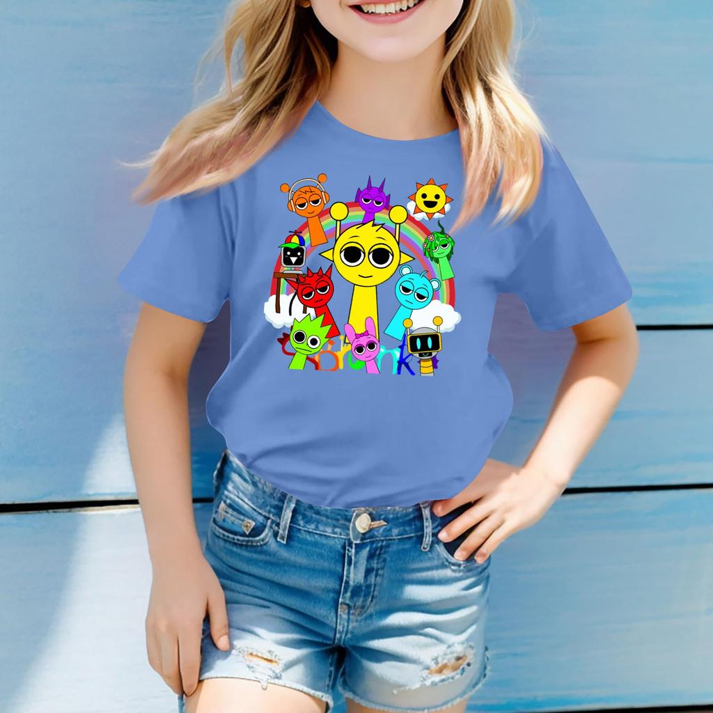 Children's Round Neck Short Sleeve Print Top