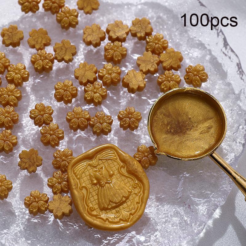 100pcs Cherry Blossom Flame Sealer Wax Grain, Flower Flame Sealer Sealer Wax Polarized Gold Sealer Wax for DIY Envelope Greeting