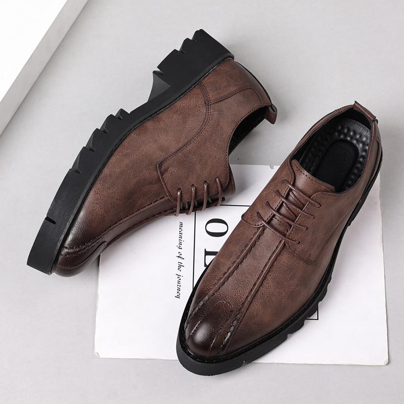 

Men S Loafers Slip On Lazy Shoes Platform Leather Casual Shoes JZ-5185 37 кавовий