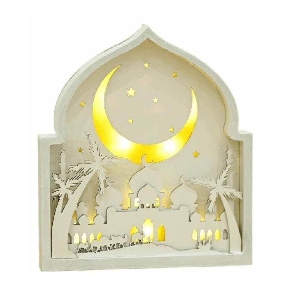 Creative Night Light Ornament LED Eid Wooden Decoration Handmade Eid Desktop Ornament  Scene Layout
