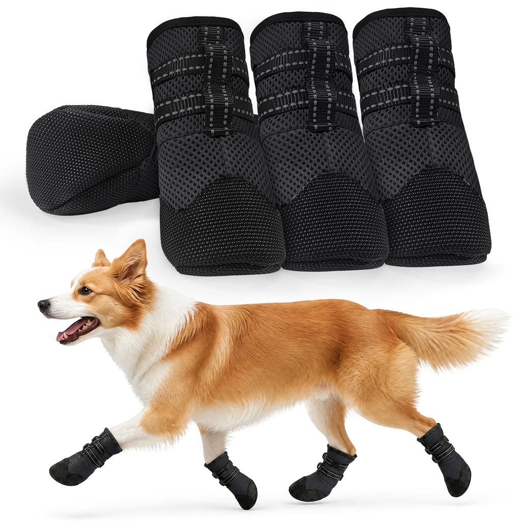 4PCS Dog Boots Breathable Anti-Slip Dog Shoes Paw Protection for Hot Pavement Outdoor Walking Dirt Insect Shield