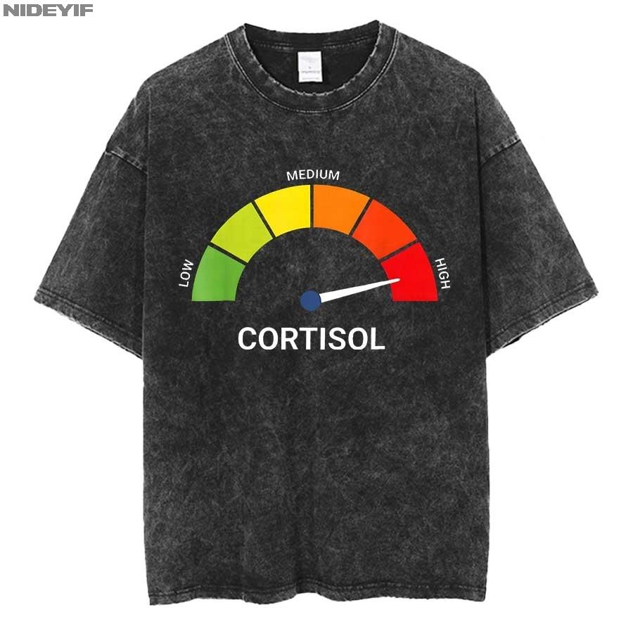 Low Cortisol Levels v Meme Oversized T shirt 100 Cotton Vintage Washed Tshirt for men women hiphop streetwear P806