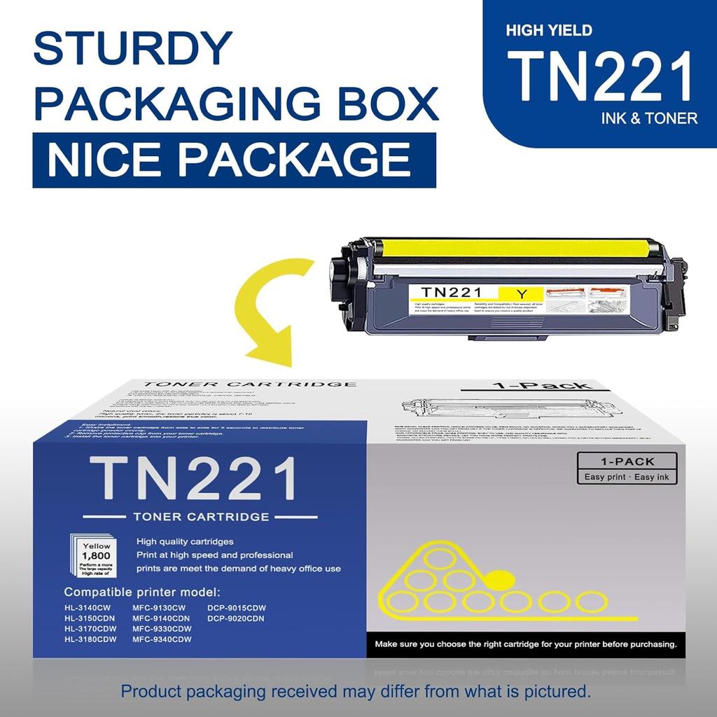 1 Pack TN221 Yellow Toner Cartridge High Yield Compatible TN221 Replacement for Brother HL-3140CW 3150CDN 3170CDW MFC-9130CW 9140CDN 9340CDW