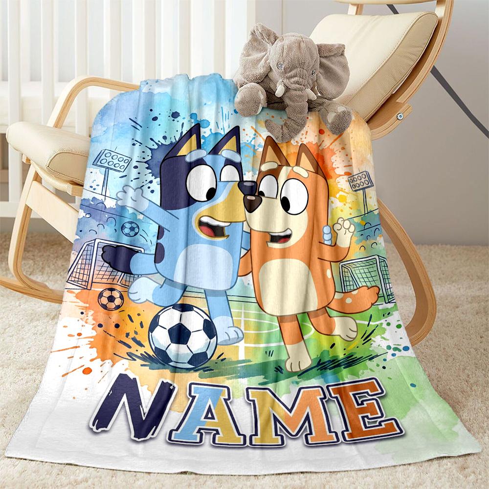 Bluey Soccer Adventure Customize Text Blanket Cozy Customizable Blanket Comfortable Great for Bedding Couch Sofa Office Chair Four Seasons Universal