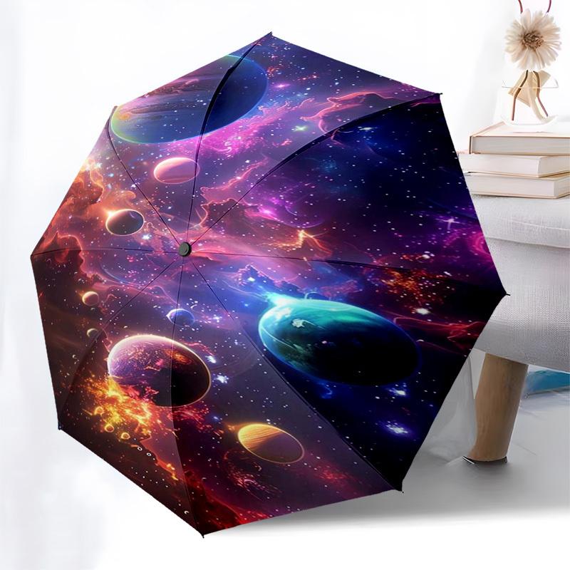 Galaxy, Nebula Themed Automatic Opening and Closing Umbrella, Compact Travel Umbrella, Lightweight and Portable, Suitable for Beach Commutin