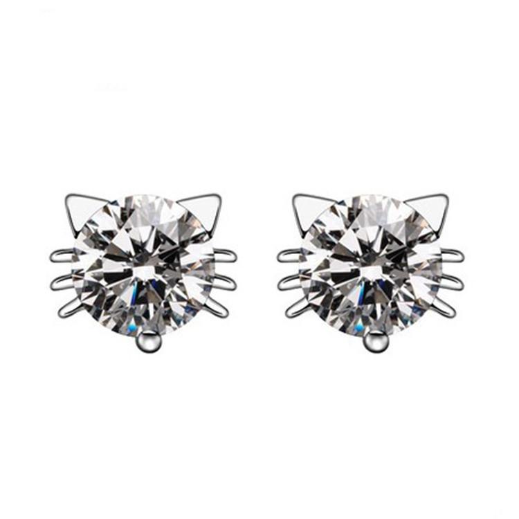 Sterling Silver Kitten Earrings Women S Simple Earrings Design Style Temperament Small Earrings Zircon Earrings 925 silver