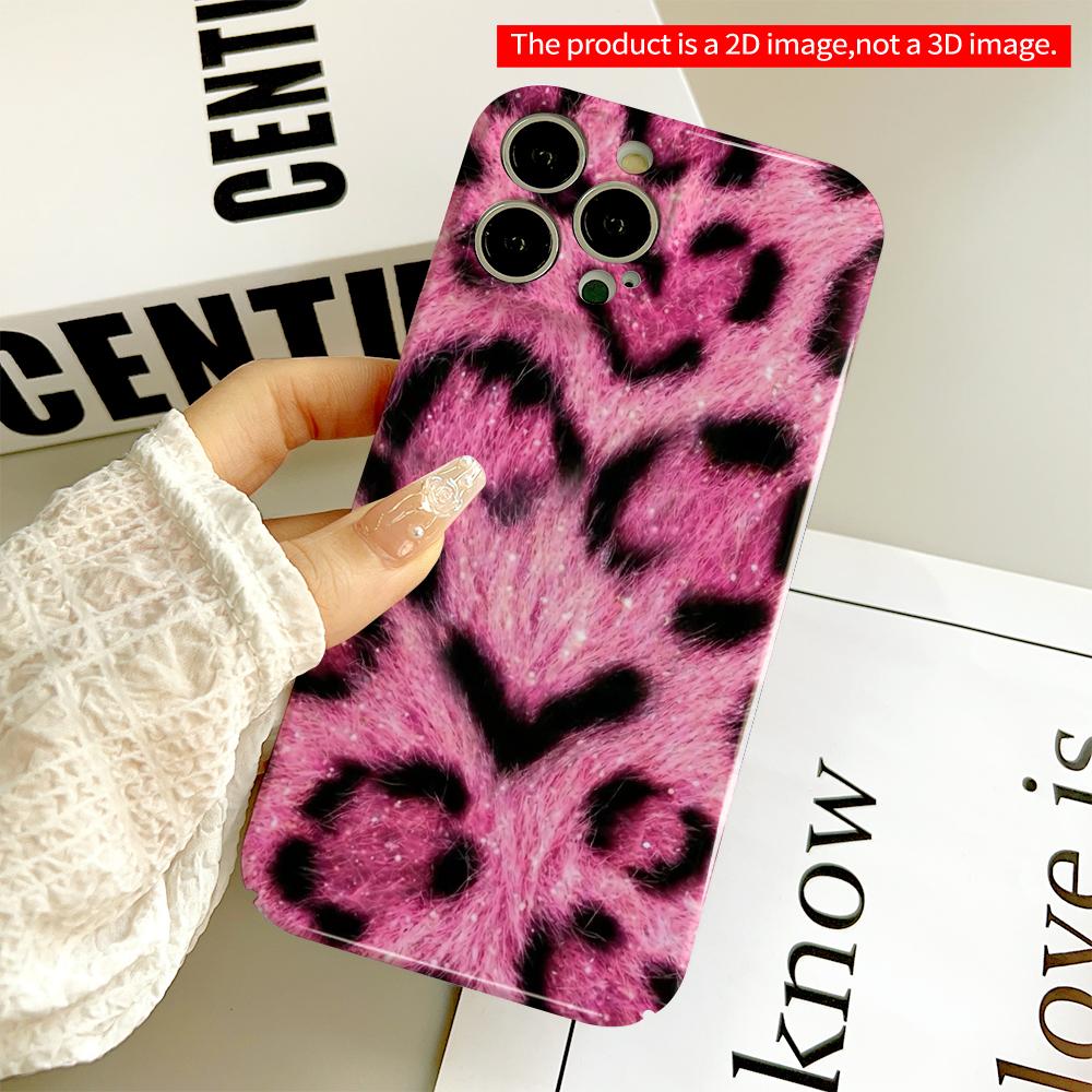 Pink Leopard Fur Glitter Phone Case All Inclusive Film Hard Phone Case, Compatible with iPhone 18 Pro Max 17 16 15 14 13 12 11