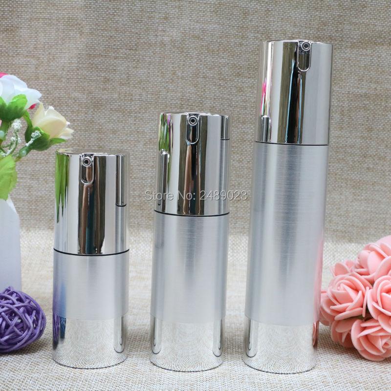 20pcs/lot 15ml 30ml 50ml Silver Airless Vacuum Pump Bottle for Makeup Lotion Emulsion Serum Liquid Foundation Essence Packing
