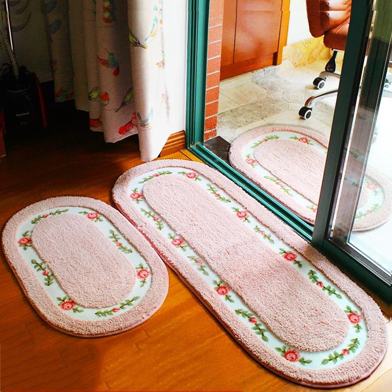 

Pastoral Floor Carpet Living Room Bedroom Carpet Area Rugs Anti-slip Mats Pink Floral Bathroom Toilet Kitchen Carpets Mat 40x60cm рожевий