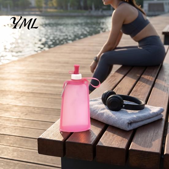 Camping Water Bottle 500ML Collapsible Silicone Bottle, Portable Folding Drinking Bag, Foldable Sport Pouch with Lanyard for Outdoor Hiking
