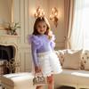 3-7Y Girls' Long-Sleeve T-Shirt + Skirt Children's Half-Skirt Spring/Fall Princess Tulle Skirt Long-Sleeve T-Shirt Puffy Skirt Set