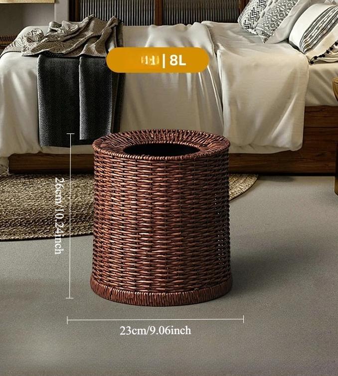Retro Imitation Rattan Weaving Wastebasket Double Layer Large Capacity Recycle Bin Premium Feel Kitchen Living Room Trash Can
