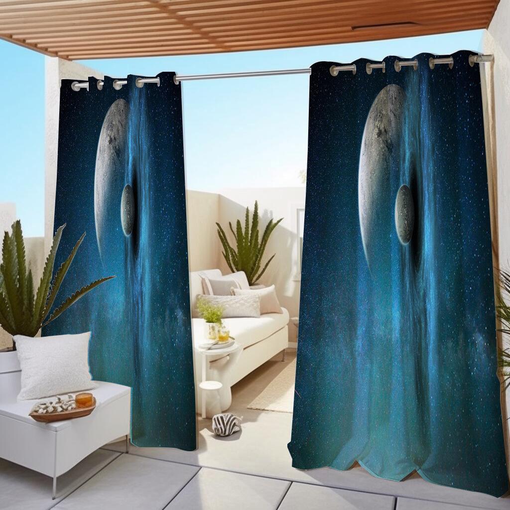 1 Pc Outdoor Waterproof Oil-proof Curtains,Modern Sunshade Curtain Aurora Natural Scenery Sky Star Print CurtainFor Living Room