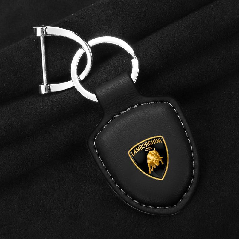 PU Leather Car Logo Key Ring Shield Keychain Men Women Pendant Gifts For Lamborghini Urus Huracan Aventador Premiu Accessories