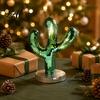 Creative Shiny Cactus Figurine Disco Ball Statue Green Mirror Mosaic Decor Retro Decorative Object for Entryway Table Ornament Home Christmas Party