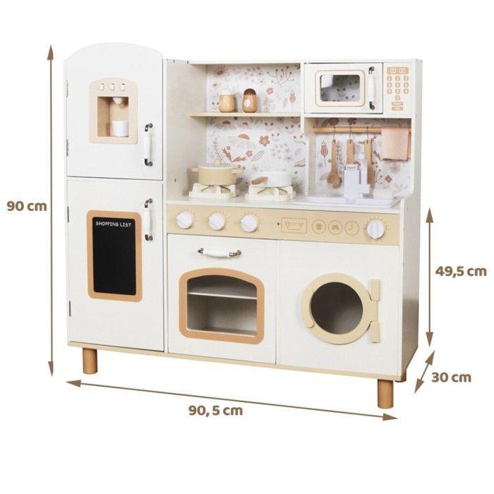 GINGER HOME Cuisine Enfant en Bois Vintage avec Plaques Électroniques, Lumières, Sons et Évier avec Eau – 91x31x90 cm