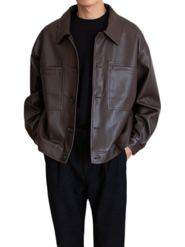 Men's Retro Korean Leather Motorcycle Jacket - Spring/Autumn, PU, Loose Fit, Stylish & Handsome