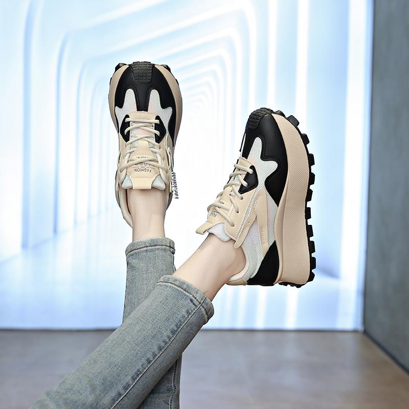 CRLAYDK Womens Chunky Sneakers Mesh Lace Up Trendy Shoes Platform Fashion Summer Casual Height Increase Ladies Walking Tennis