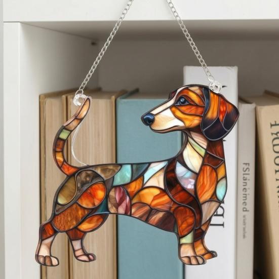 Acrylic Puzzle Suncatcher Cute Dog Sun Catcher Panel DIY Jigsaw Puzzle Window Hanging Ornament for Home Garden Decor
