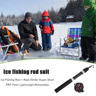 Winter Short FRP Fiber Telescopic Pole Fishing Accessories Portable Fish Trackle Accessory Ice Fishing Rod Reel