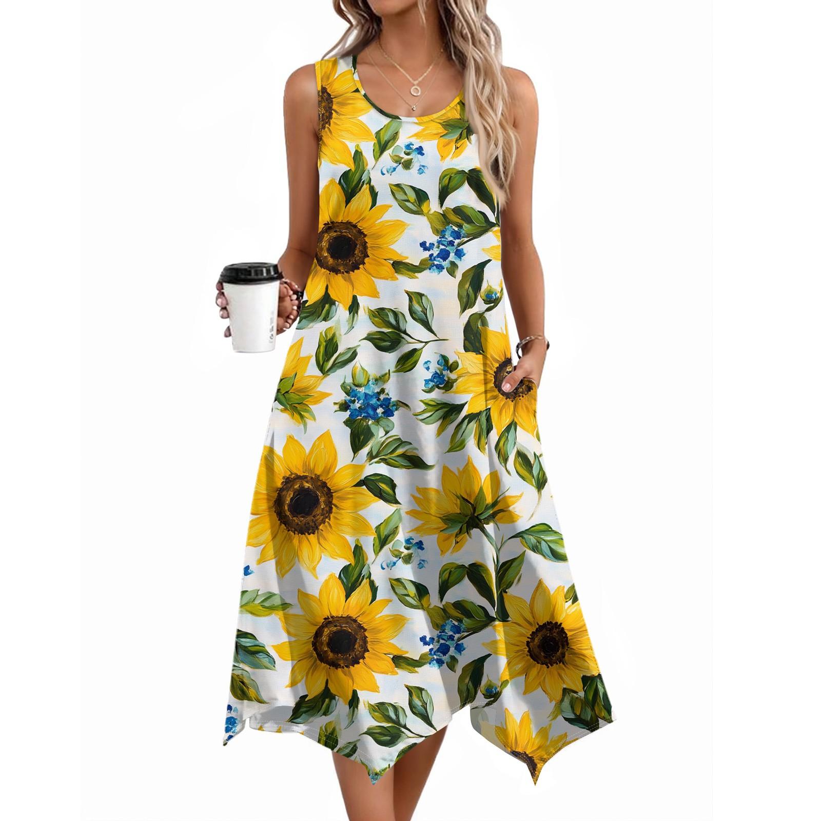 

Женское повседневное платье на лето, платье-майка, свободное пляжное платье с карманами, расклешенный миди-сарафан XL