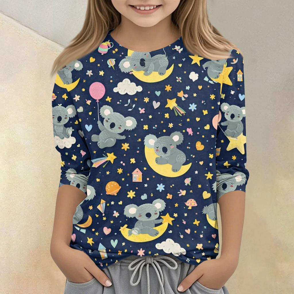 Children's Printed Round Neck Seven Quarter Sleeve Casual T-shirt