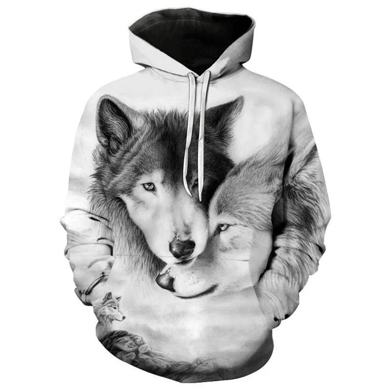 Zwei Schneewolf 3D-gedruckter Hoodie Harajuku Streetwear Hoodies Lässige Cartoon-Jacke Tier Beliebte personalisierte Sportbekleidung S-6XL