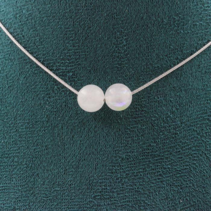 Collier - A Bijoux - Pierre de Lune - 2 perles 8 mm - Acier inoxydable - Taille personnalisable