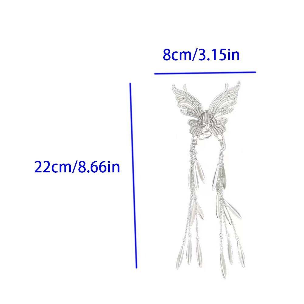 Silver Color Butterfly Tassel Hair Claw Leaf Chinese Butterfly Hairpins Metal Shark Clip  Party