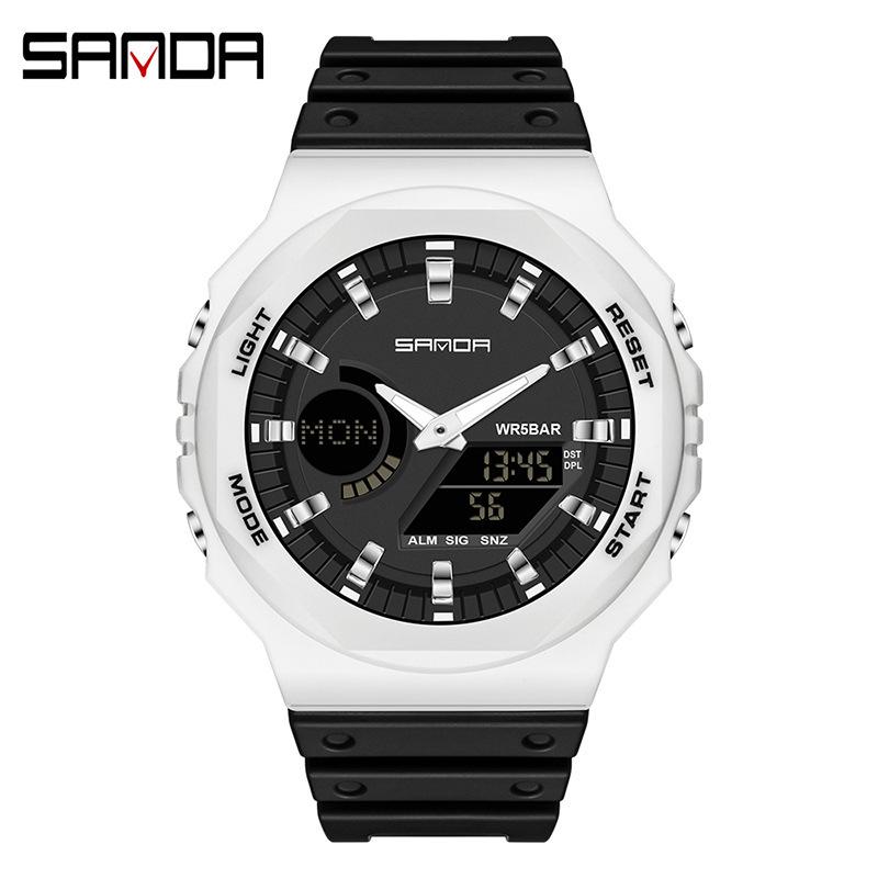 Sandafeng Student Simple Dual Display Synchronous Movement Electronic Watch Waterproof Multi-Function