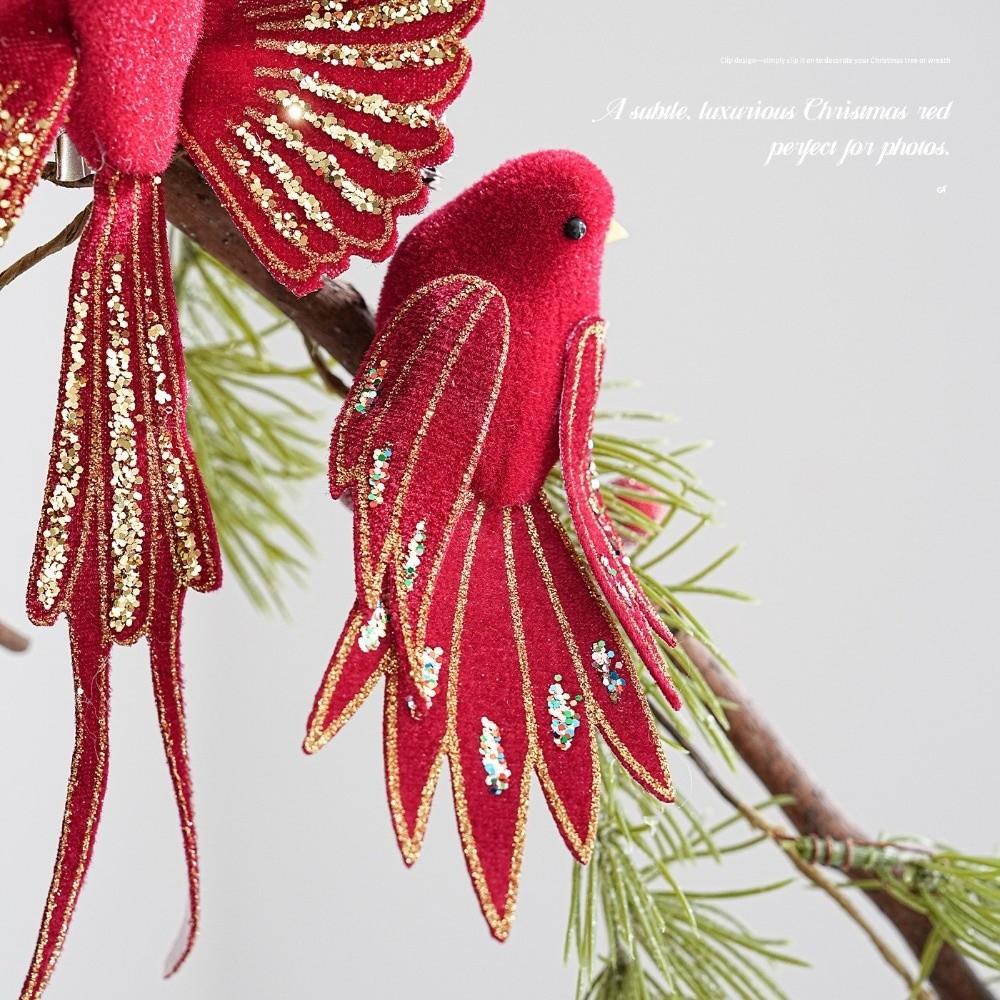 Soft Fluffy Glitter Christmas Bird Clip Ornament Artificial Spread-Wing Bird Home Decor