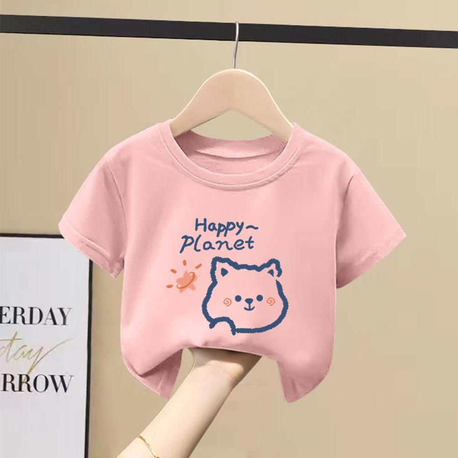 

100% Cotton Girls Short Sleeve T-Shirt Summer New Kids Half Sleeve Trendy Top for Big Kids Summer Outfit 90cm розовый