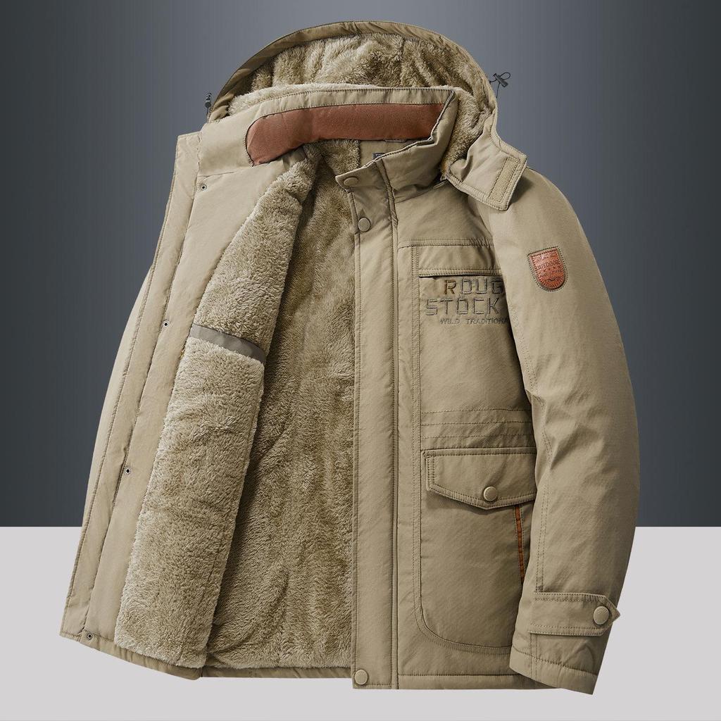 Men's Winter Cotton Jacket with Fleece Lining, Thickened Style for Middle-Aged and Elderly - Medium-Long, Padded Coat.