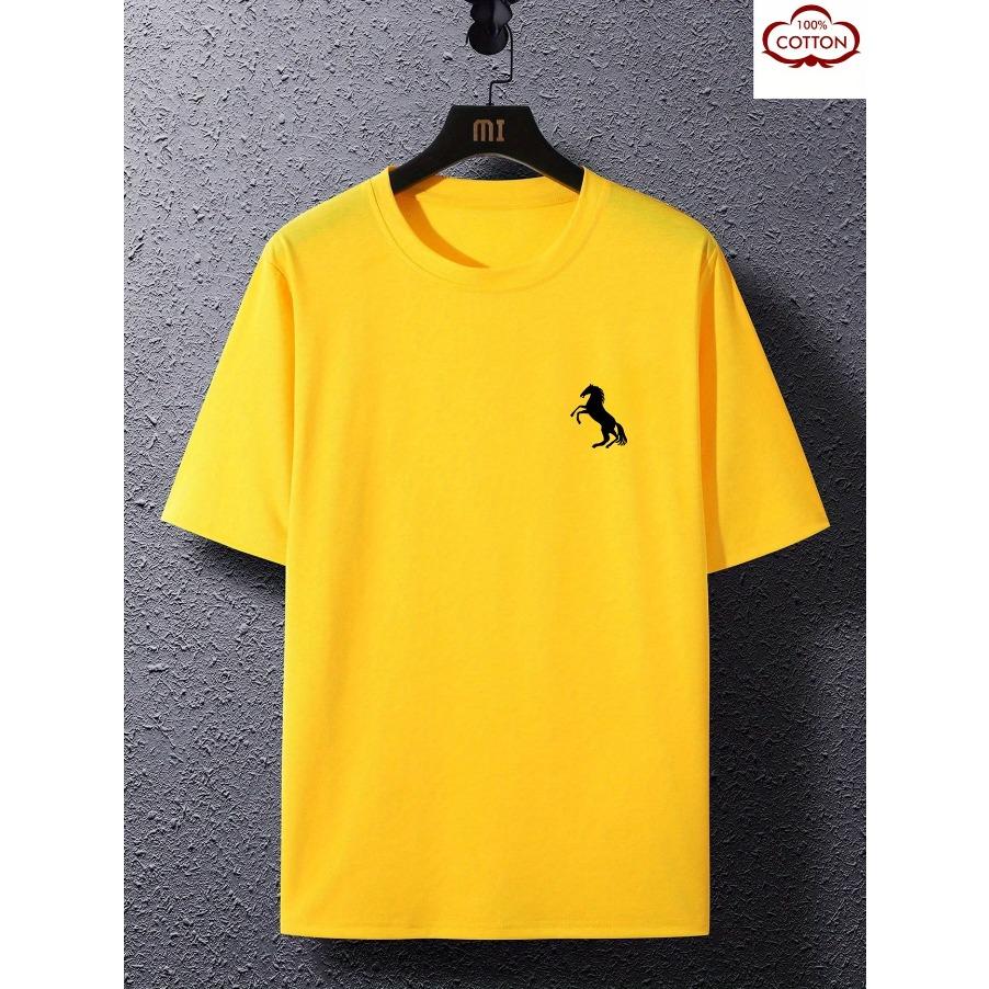 T-shirt Top Short Sleeved 100% Cotton "horse" Print, Summer All Season Men's Comfortable High-quality Casual Sports Luxury