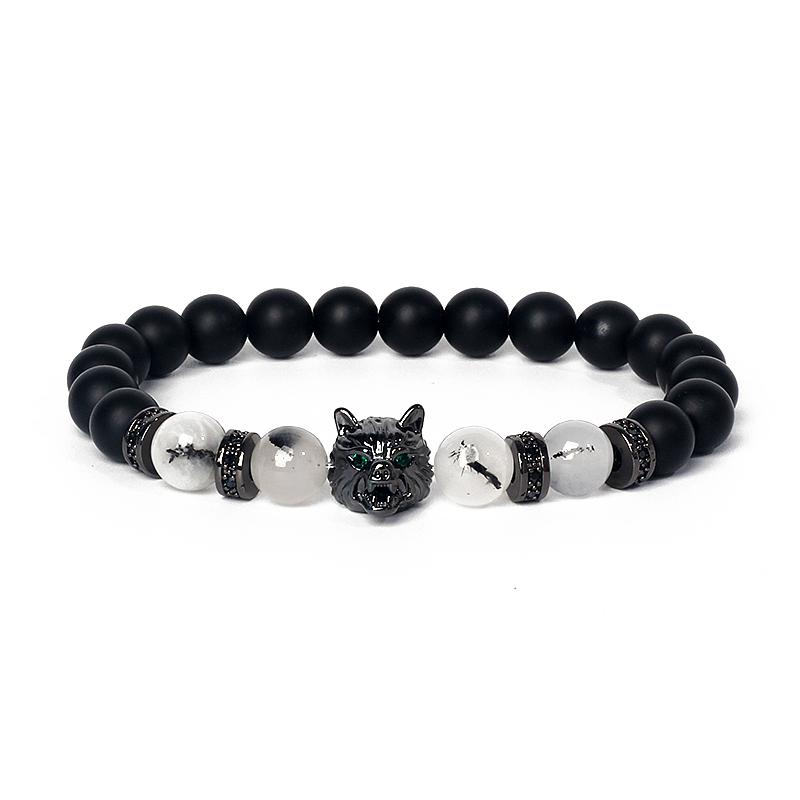 Fashion Crown Skull Punk Bracelets Men Wolf Head Zircon Tiger Eye Bracelets for Women Energy Nature Stone Soul Jewelry Pulsera