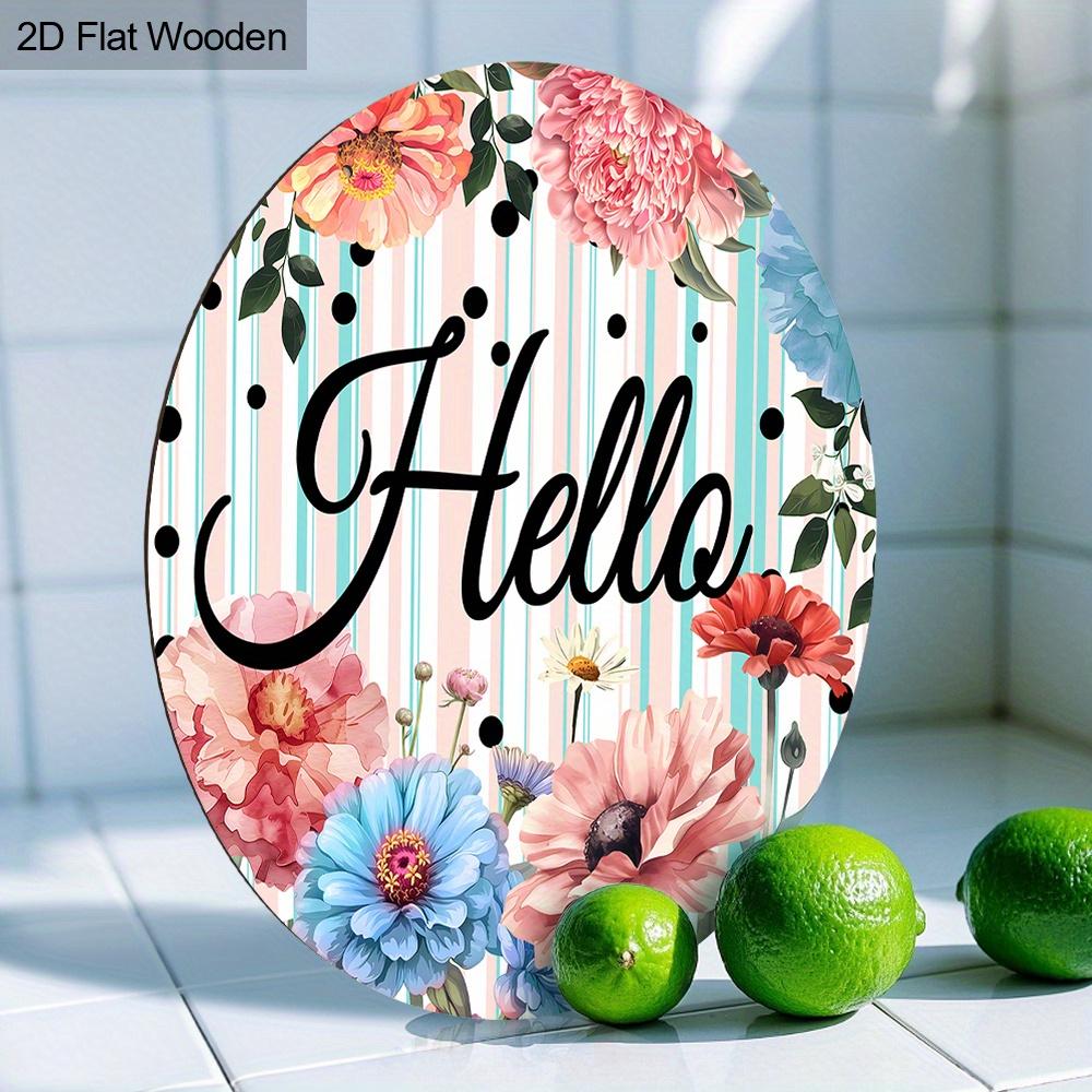 2D Flat Hello Wooden Sign with Chrysanthemum Pattern - Charming Decorative Plaque - Ideal for Home, Office, Yard Decor