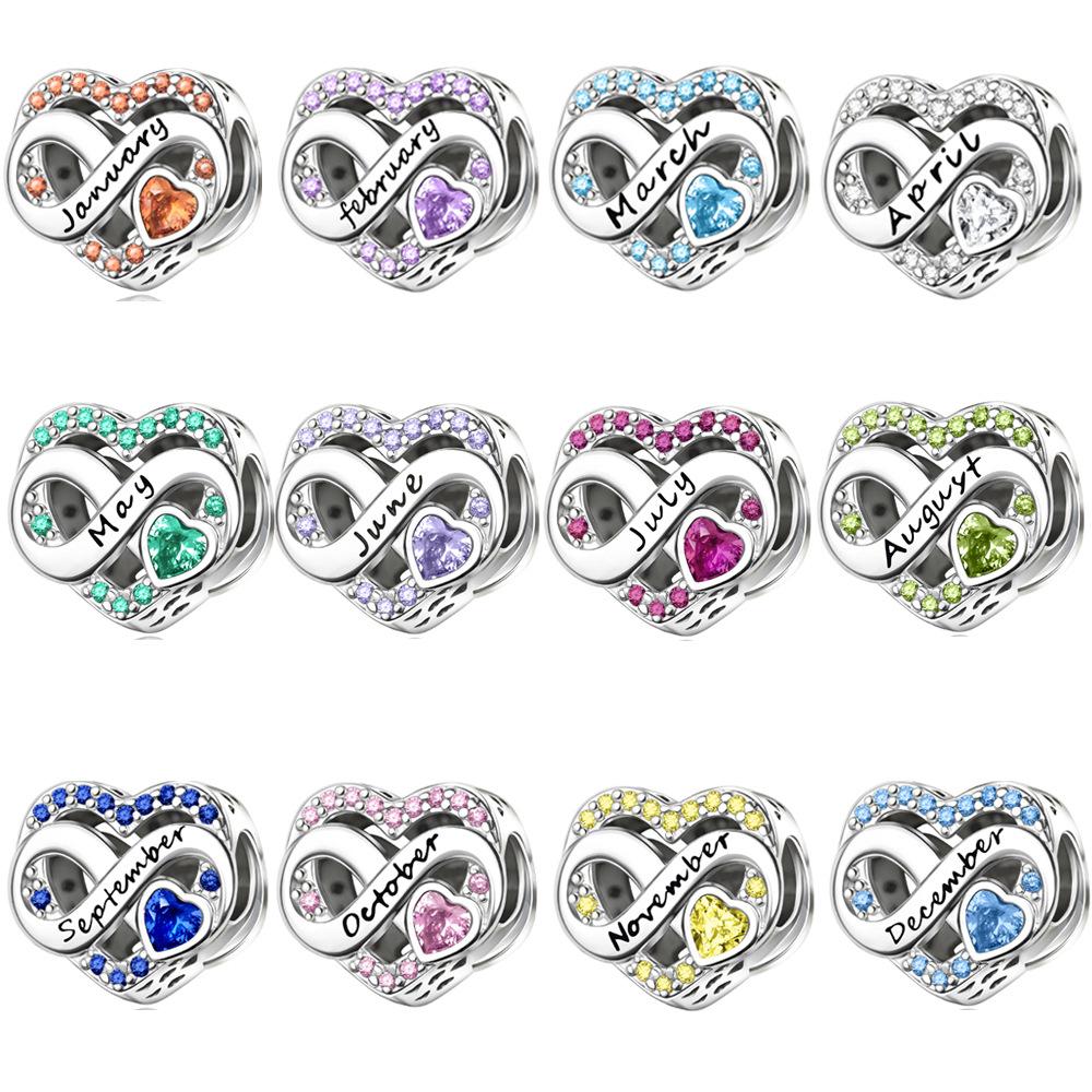 S925 Silver Zodiac Birthstone Fashion Heart Month DIY Beaded Jewelry Making Kit Accessories Set