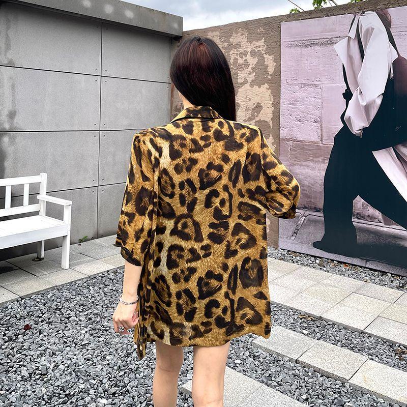 Summer Ladies Premium Retro Fashion Leopard Print Loose Short Sleeve Shirt Casual Blazer Coat Outerwear
