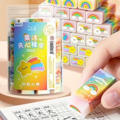 30 pezzi Gommini carini Gommini Arcobaleno Mood & Food Party Kawaii 3D Gommino da matita per pulire Studenti Ritorno a scuola Forniture