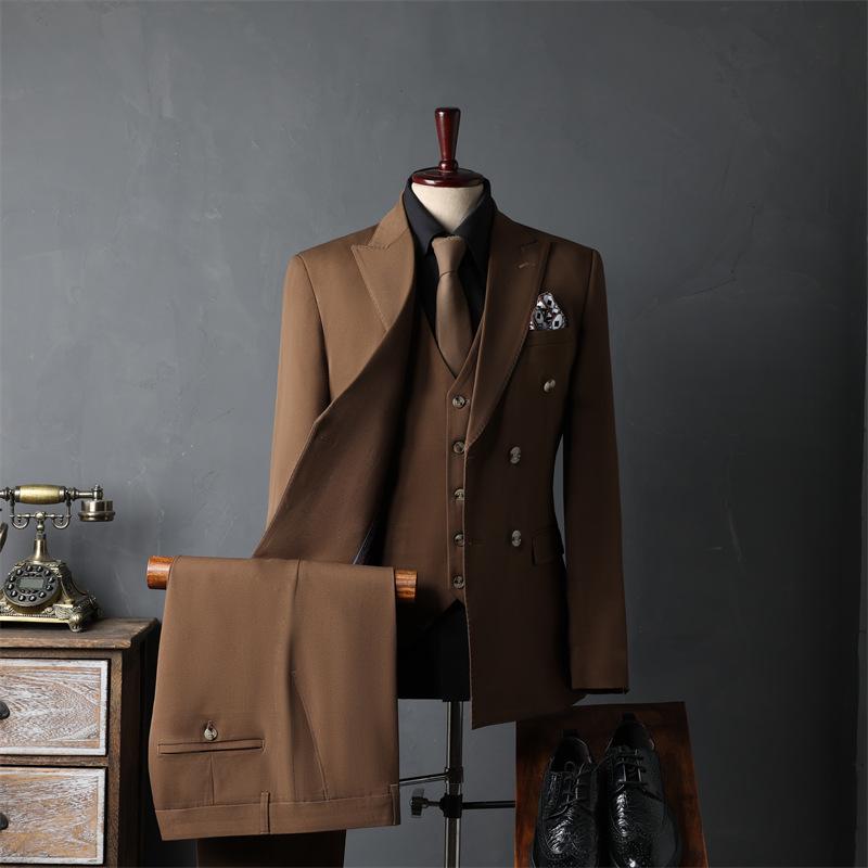 Men's Double-Breasted Three-Piece Suit for Weddings and Formal Events