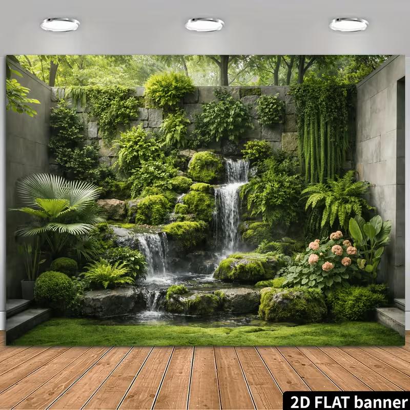 2D Zen Garden Waterfall Backdrop for Nature, Lifestyle & Greenery Photography