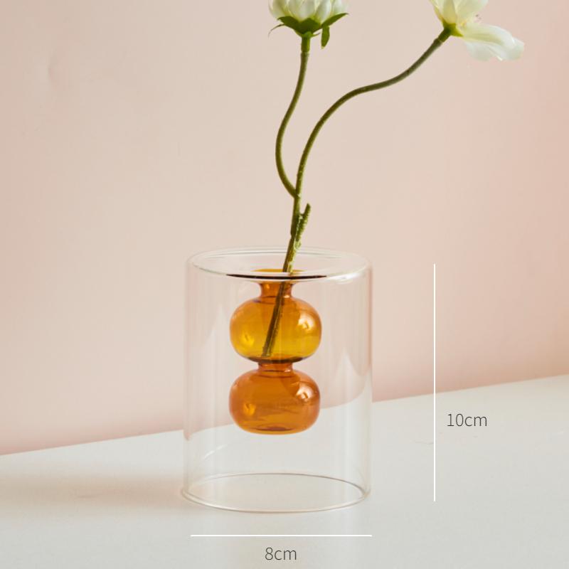 Nordische moderne doppelwandige Vase, kreative hydroponische transparente Glasvase, Wohnzimmer-Desktop-Dekor, personalisiertes Kunstornament