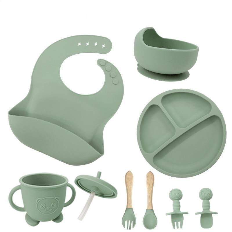 Children's silicone feeding tableware set, with suction cups on the bottom, 8 pieces
