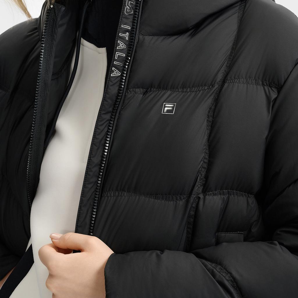Fila White Casual Commuter Classic Simple Comfortable Versatile Stretchy Goose Down Warm Hooded Jacket Women Outerwear Black F11W543916FBK