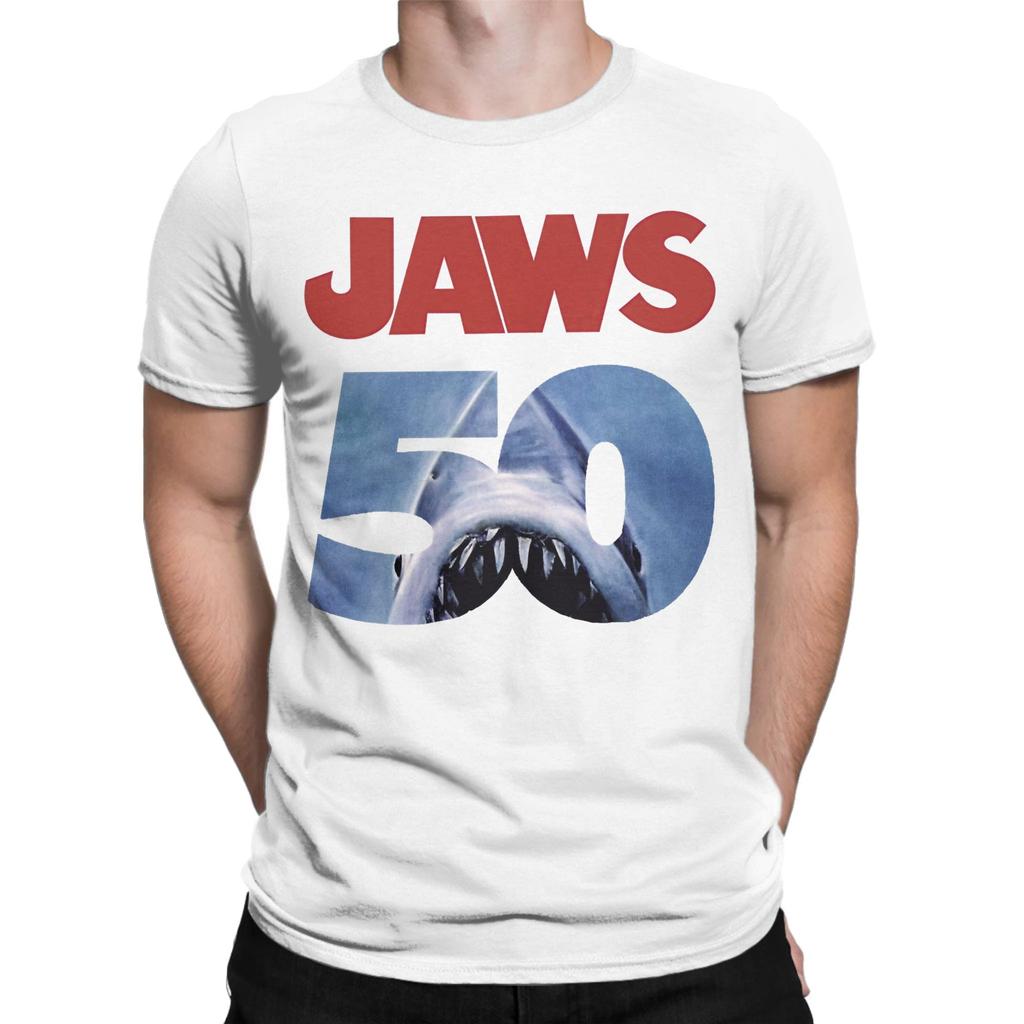 Movie Jaws 50th Anniversary Men's T Shirts  Leisure Tee Shirt Short Sleeve Round Collar T-Shirts Cotton Gift Idea Tops