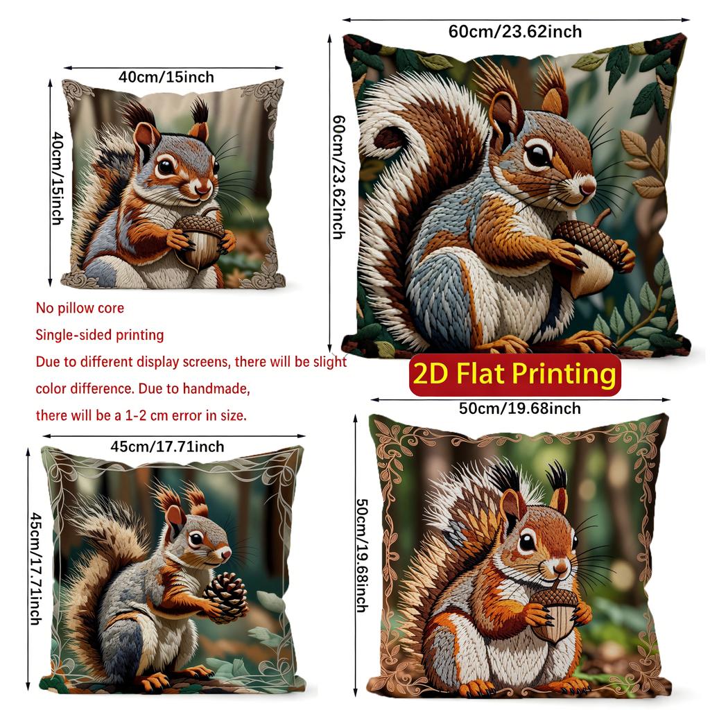 2D Cute Squirrels Holding Nuts Pillow Covers Pattern Cushion Cover Suitable For Sofa Bedroom Car Pillow Cover