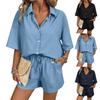 Women's Pajama Set Short Sleeve Striped Printed Two-piece Loungewear  Neck Pajamas Split Shorts Set Soft Sleepwear