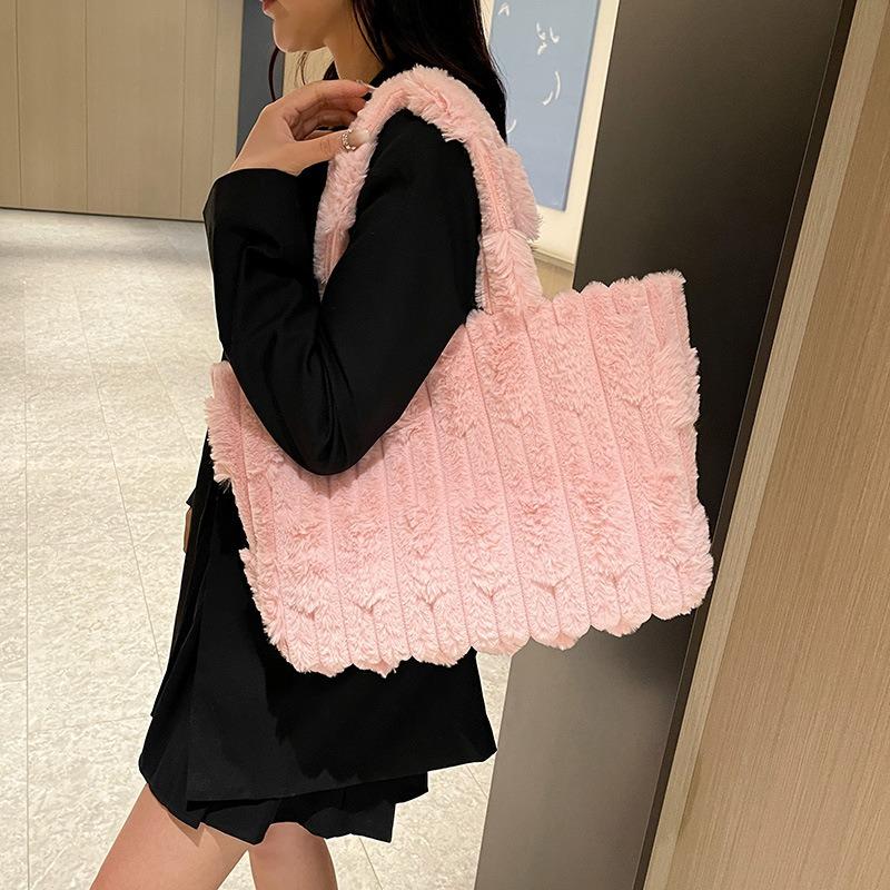 Autumn and winter new textured fashion hand carry plush women's bag casual portable tote bag