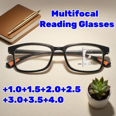 Fashion Square Frame Progressive Multifocal Reading Glasses for Men Women Anti Blue Light Presbyopia Eyeglasses Diopter +1.0+2.5