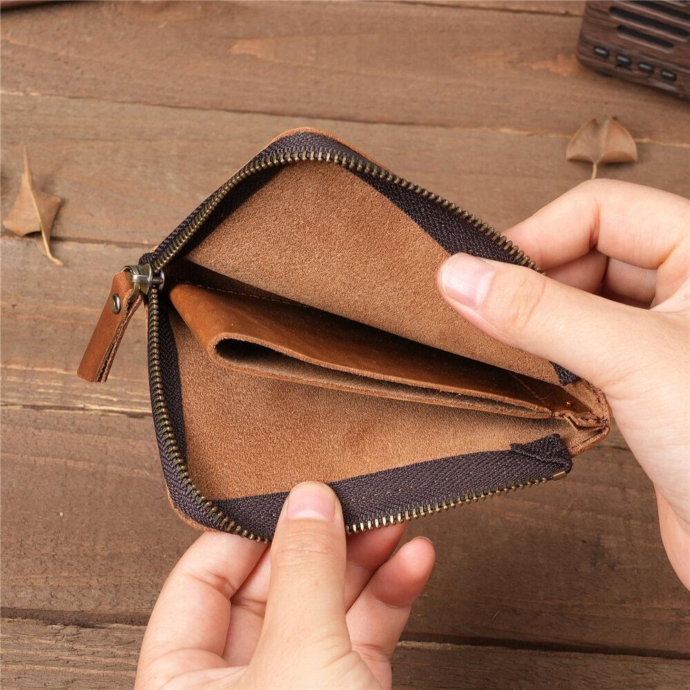 Retro Crazy Horse Leather Wallet Men and Womens Coin Purses Small Money Bags Wallets Zipper Pouch Card Holder